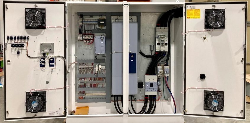 Photo of open Variable Frequency Drive (VFD) Panel